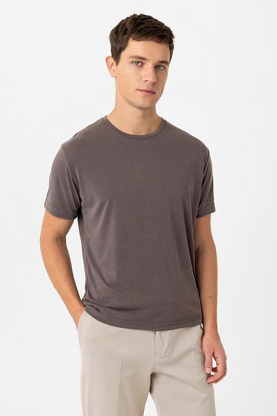 Antioch Brown Regular Fit Modal Technical Fabric Men's T-Shirt