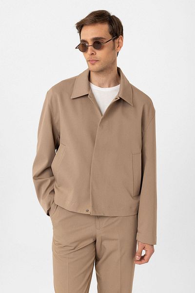Antioch Beige Hidden Button Seasonal Relax Fit Men's Coat