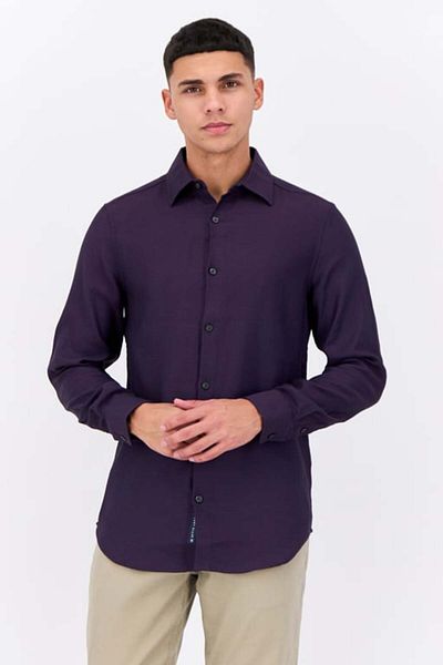 Perry Ellis Men Regular Fit Jacquard Long Sleeves Casual Shirt, Purple
