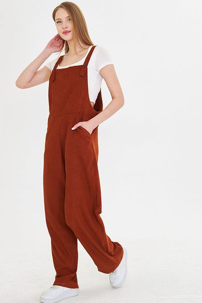 armonika Women's Brick Velvet Pocket Wide Leg Thin Corded Gardener Overalls Arm-25K 001036