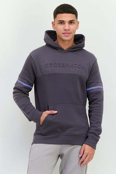 Crosshatch Men Embossed Print Fleece Hoodie, Charcoal