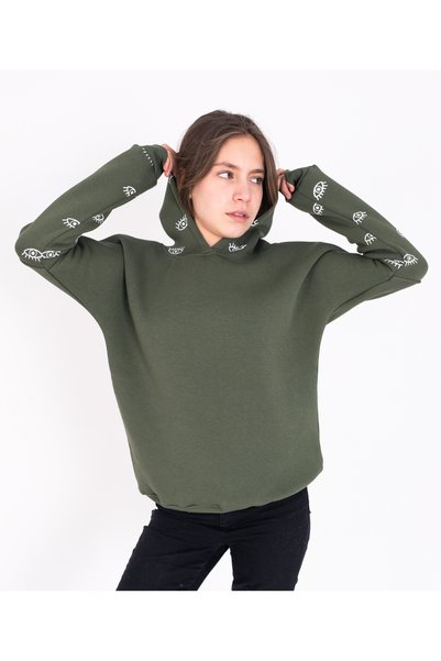 Burç EYE PRINTED 100% COMBED COTTON HOODED OVERSIZED SWEATSHIRT