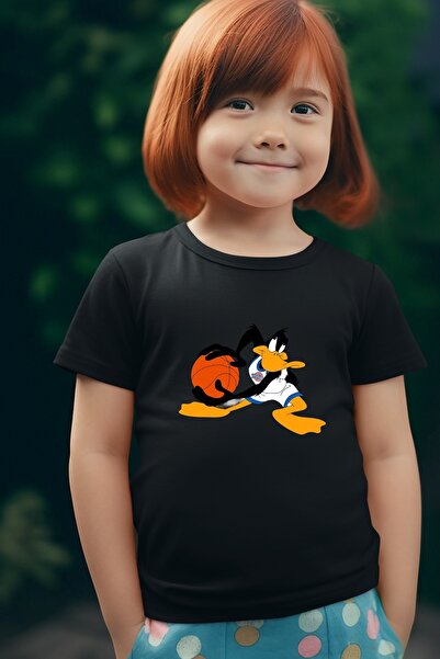 oneagılyazı تي شيرت كبير الحجم للأطفال مطبوع عليه لاعب كرة السلة بطة