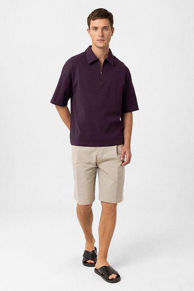 Antioch Claret Red Oversize Polo Neck Zippered Men's T-Shirt