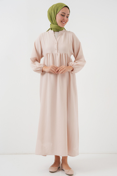 Bigdart Kadın Uzun Tesettür Elbise 2525 - Krem