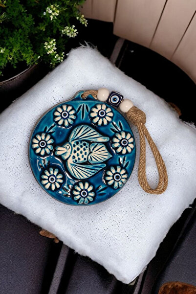 Revard Home Nazar Boncuklu Şanslı Balık Figürlü Seramik El Yapımı Dekoratif Duvar Süsü Eşyası 13X13 CM