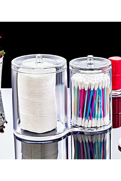 Dükkanönü Round Dual Organizer Twin Boxes Cotton Holder Makeup Supplies Organizer