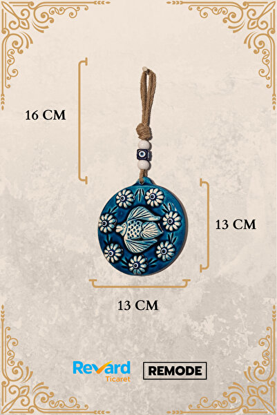 Revard Home Nazar Boncuklu Şanslı Balık Figürlü Seramik El Yapımı Dekoratif Duvar Süsü Eşyası 13X13 CM