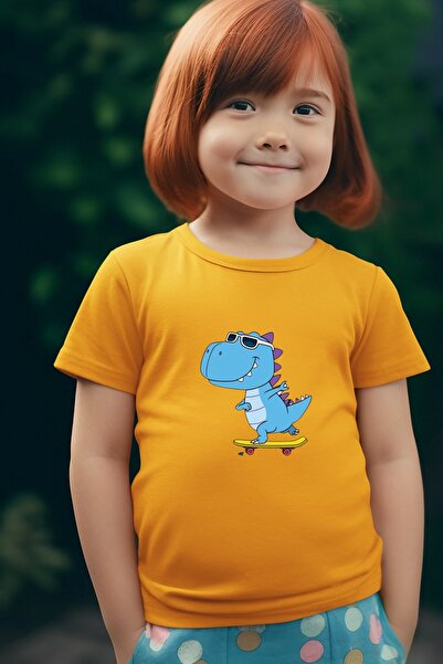 oneagılyazı Skateboarder Dinosaur Štampano Dete Oversize kroj T-shirt