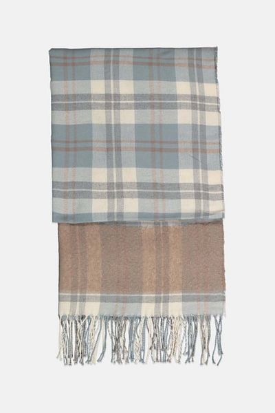 Tchibo Women Checked Woven Scarf 174 X 65 Cm, Grey