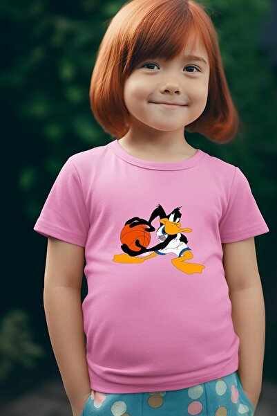 oneagılyazı تي شيرت كبير الحجم للأطفال مطبوع عليه لاعب كرة السلة بطة