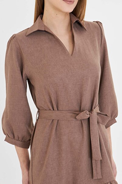 armonika Women's Mink Shirt Collar Quarter Sleeve Belt Dress Arm-25Y 001010