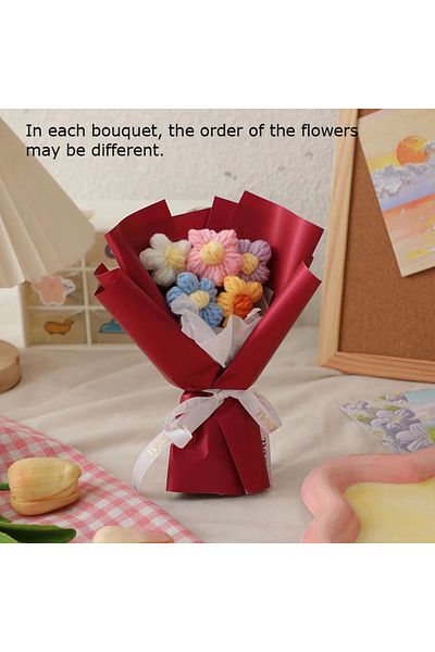 Choice red Knitted Small Flower Bouquets Hand Woven Crochet Artificial Flower Valentine's Day Gifts Colorfu