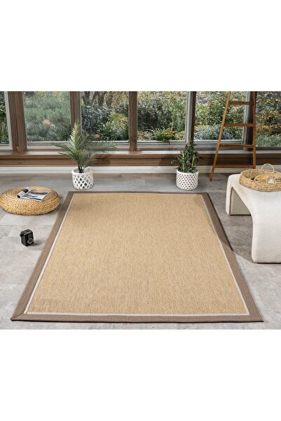 Mariesse Home Çift Bordürlü Hasır Dokulu Sisal Salon Mutfak Koridor Kesme Yol...