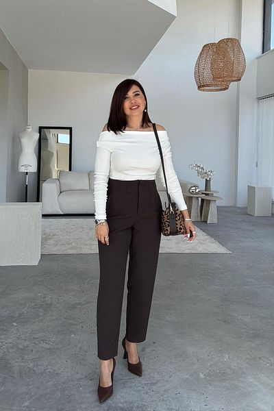ELVAN TOLON Brown Collared High Waist Trousers