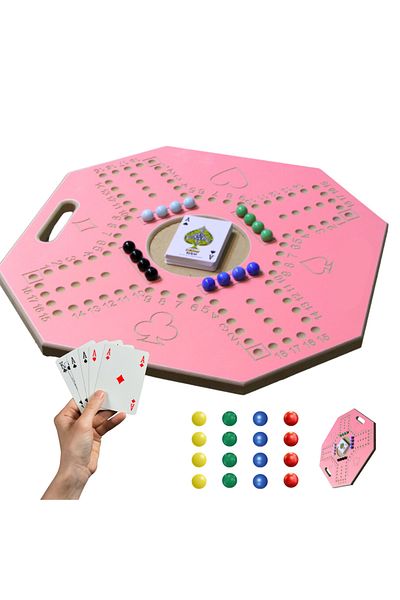 MARIA HOMES Jackaroo Board Game Wooden Strategy Game for 4 Players with Glass Balls and Cards for Family