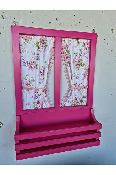 Home Balkon,bahçe dekoru için pembe ahşap pencere,perdeli 50×70cm,el yapımı h...