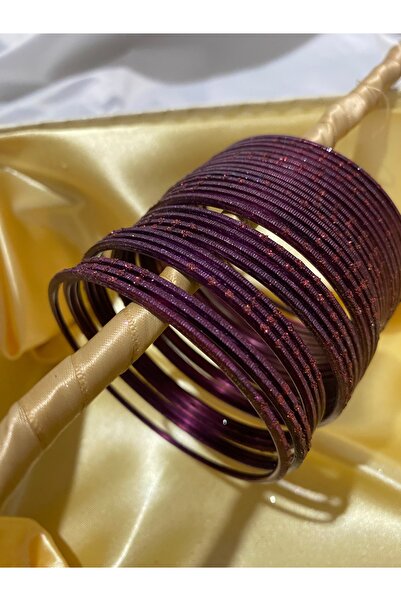 Home 24’lü Alüminyum Hint Bilezik Seti – Koyu Mor Detaylı