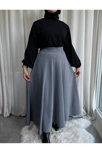 afife Mevlana Model Full Length Double Crepe Hijab Skirt