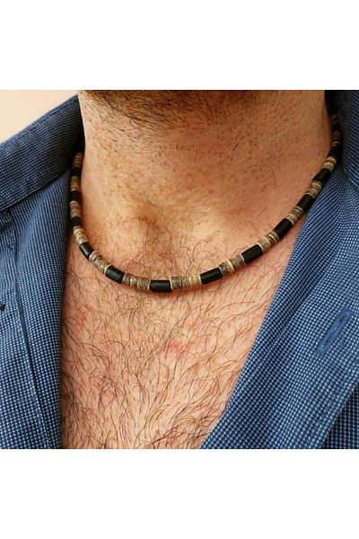 Choice blackbrown New Unique Natural Coconut Husk Necklace For Men Handmade Short Choker Collar Homme 18 In