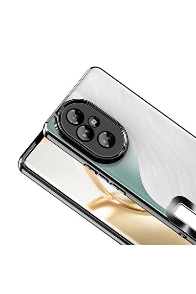 m.tk moveteck Honor 200 Kılıf Tam Kamera Korumalı Metalik Parlak Renkli Kenar Yumuşak Şeffaf Silikon Lensli Kapak