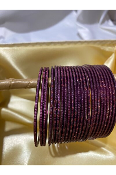 Home 24’lü Alüminyum Hint Bilezik Seti – Koyu Mor Detaylı