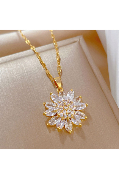Choice قلادة نسائية من الزركونيوم على شكل عباد الشمس AXL40178A باللون الذهبي ...