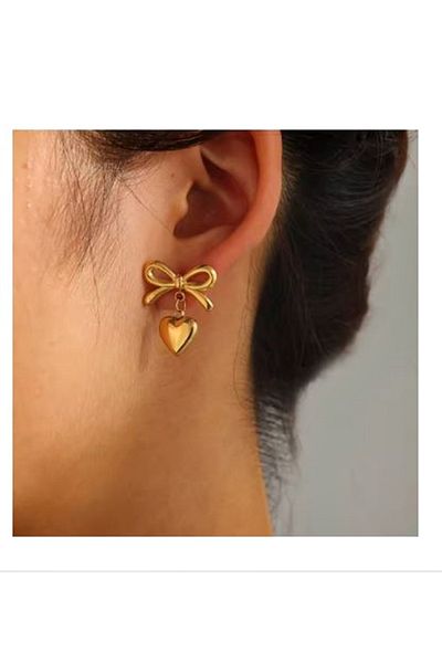 mos&more Steel Gold Bow Small Stylish Women's Earrings