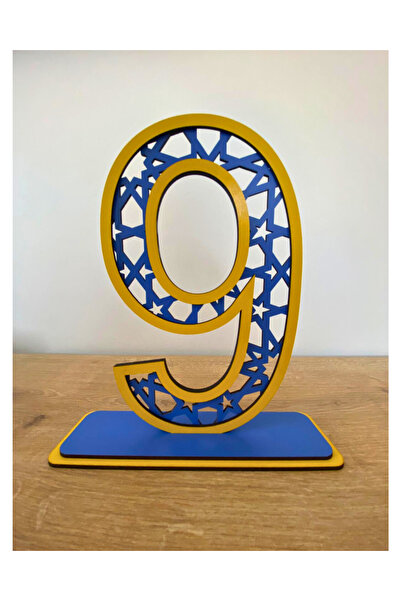 WoodenZoo ديكور طاولة عيد ميلاد عمره 9 سنوات (موضوع F.garden أصفر-أزرق داكن)