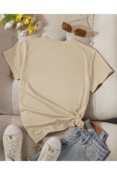 khufu Μπλουζάκι Oversize Beige Love Leopard Heart με στάμπα χαλαρής εφαρμογής