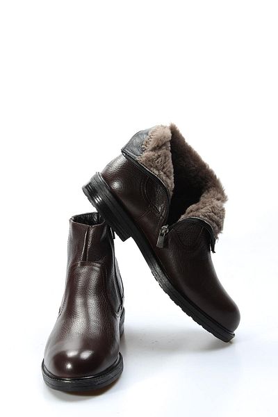 Ayakkabıhane Genuine Leather Brown Men's Classic Boots with Fur Inside and High Quality Outside 0840811131228