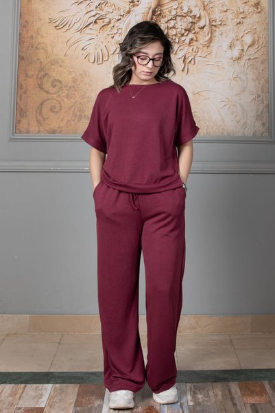 Güneş Short Sleeve Damson Coat Suit