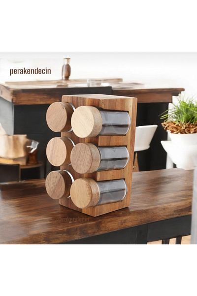 vanilinkitchen Mien 6-Piece Set of Spices with Acacia Lids and Acacia Stand