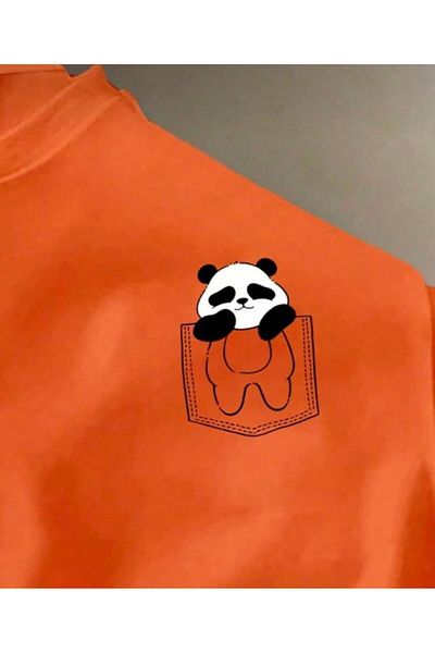 khufu Tricou oversize portocaliu PANDA cu buzunar imprimat cu croiala relaxata unisex