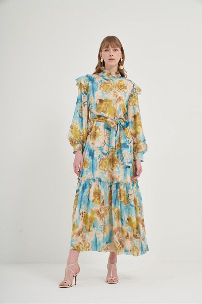 FTZ WOMEN Women's Silk Chiffon Dress Blue 31038