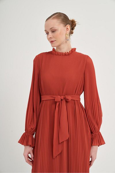 FTZ WOMEN Rochie de damă din șifon plisat Tile 31019