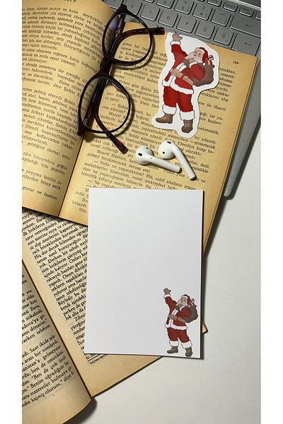 Handeto Kraft Winter Themed A6 Unlined Notebook, Santa Claus Memo Pad Notepad, Check Pluck with Glue