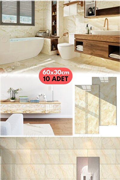 Munico 10 Adet 60x30 Sarı Modern Su Geçirmez Duvar Çıkartmaları Kendinden Yapışkanlı Fayans Etiket Zemin