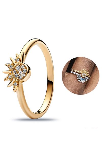 Choice 7 PYR0003 Ring 925 Sterling Silver Pavé Craft Sun and Moon Ring Set 925 925 Sterling Silver Ring Eng
