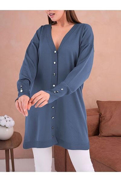 Modamorfo V-Neck Buttoned Front Knitwear Cardigan - Indigo