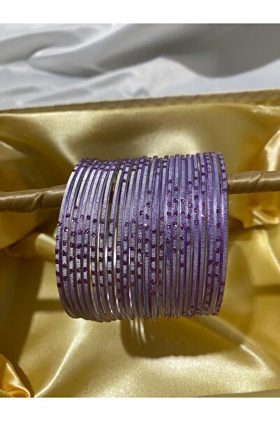 Home 24’lü Alüminyum Hint Bilezik Seti – Lila & Pembe Detaylı