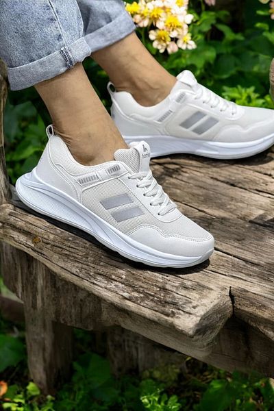 Nubbock Unisex Λευκά Δύο Ρίγες Καθημερινά Διχτυωτά Άνετα Αθλητικά Παπούτσια NK4002