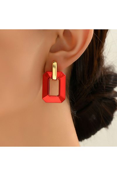 Choice red Vintage Geometric Metallic Color Acrylic Y2K Stud Earrings for Women Frost Spray Leather Fashion