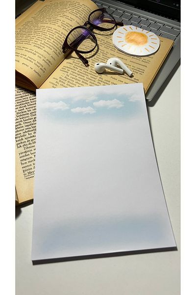 Handeto Kraft Cloud Themed A5 Notepad - Check Pluck Notebook with Glue Memo Pad and No Line Notebook