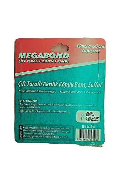 CEVHER Silikonlu Çift Taraflı Montaj Bandı 10mm X 5 Metre
