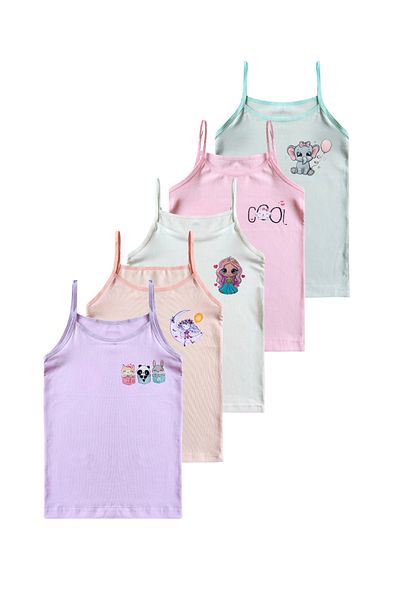 GizaKids 95% Cotton Girls' Thin Strap Undershirt Underwear Set of 5