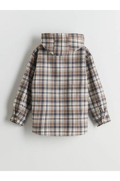LC Waikiki Lcw Kids Beige Hooded Plaid Boy's Shirt