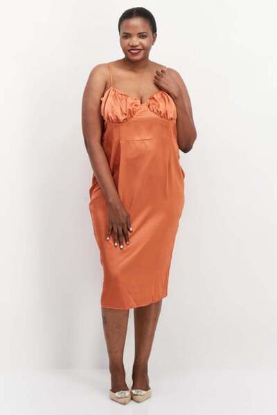 Public Desire Women Ruched Mini Casual Dress, Rust