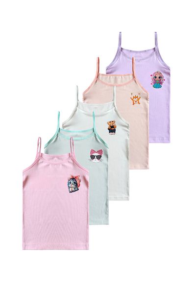 GizaKids 95% Cotton Girls' Thin Strap Undershirt Underwear Set of 5