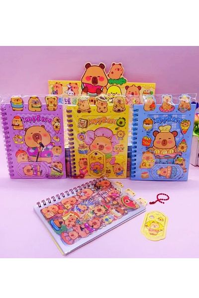 ÖZ OFİS Capybara Sticker Notebook 250 16 Sheets Sticker 8 Sheets Notepad Keychain Gift 1 Piece